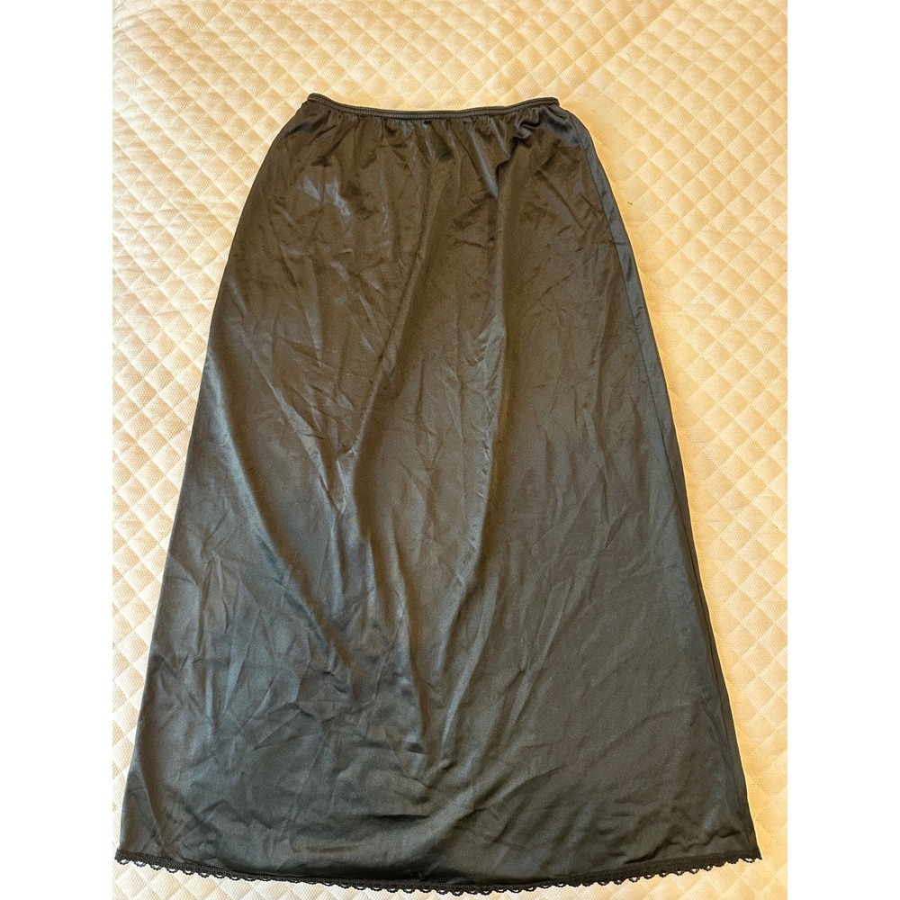 Adonna Black Long Half Slip Lace Trim Antron III Nylon Small whimsygth intimates